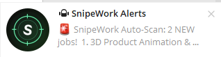 SnipeWork auto-scan desktop alert